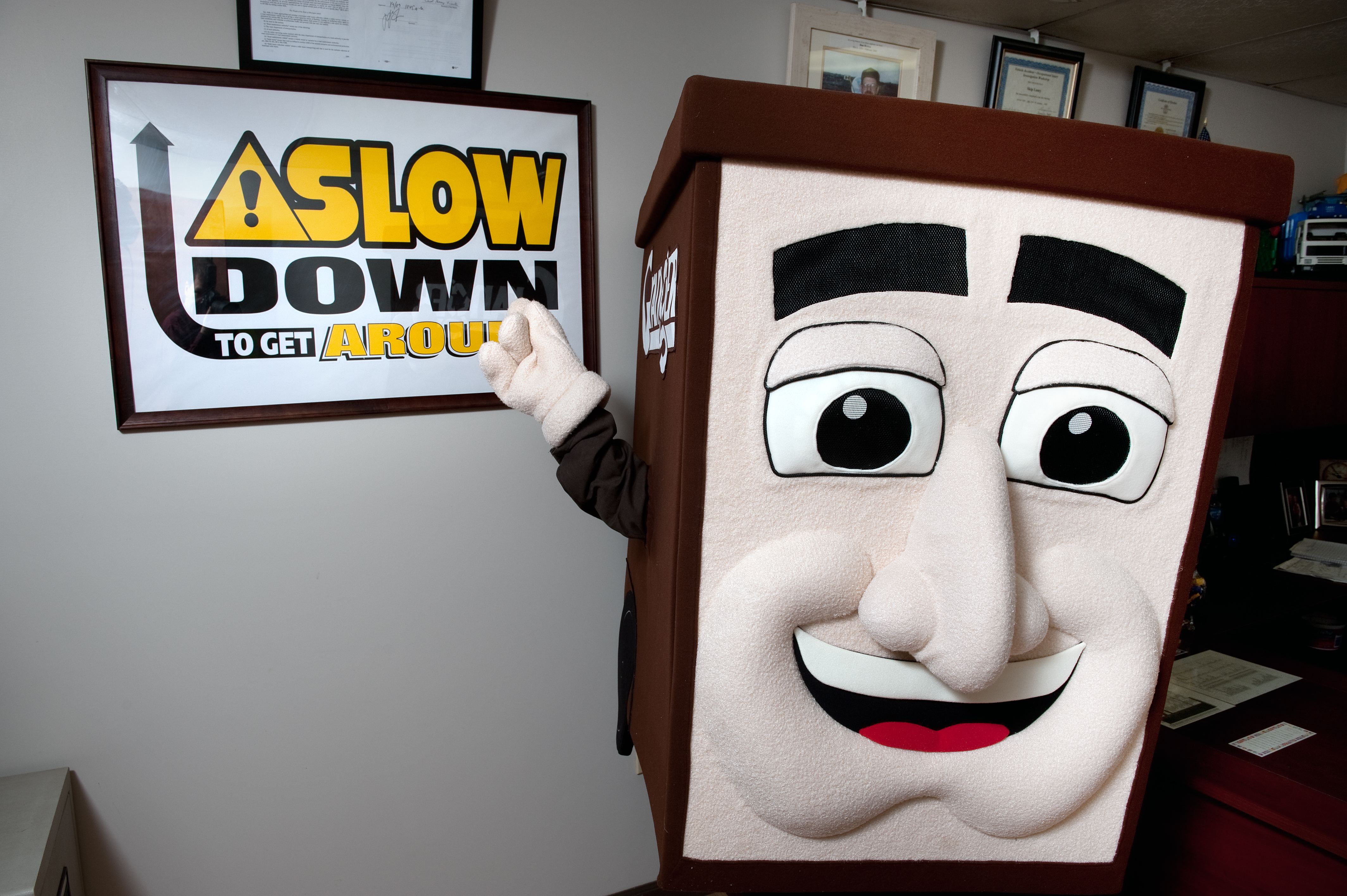 Granger mascot Captain CurbySM is encourages you to Slow Down to Get Around—it’s the law! 