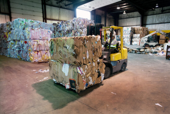 Cardboard bales shown at the Granger Recycling Center will be recycled into other cardboard products.